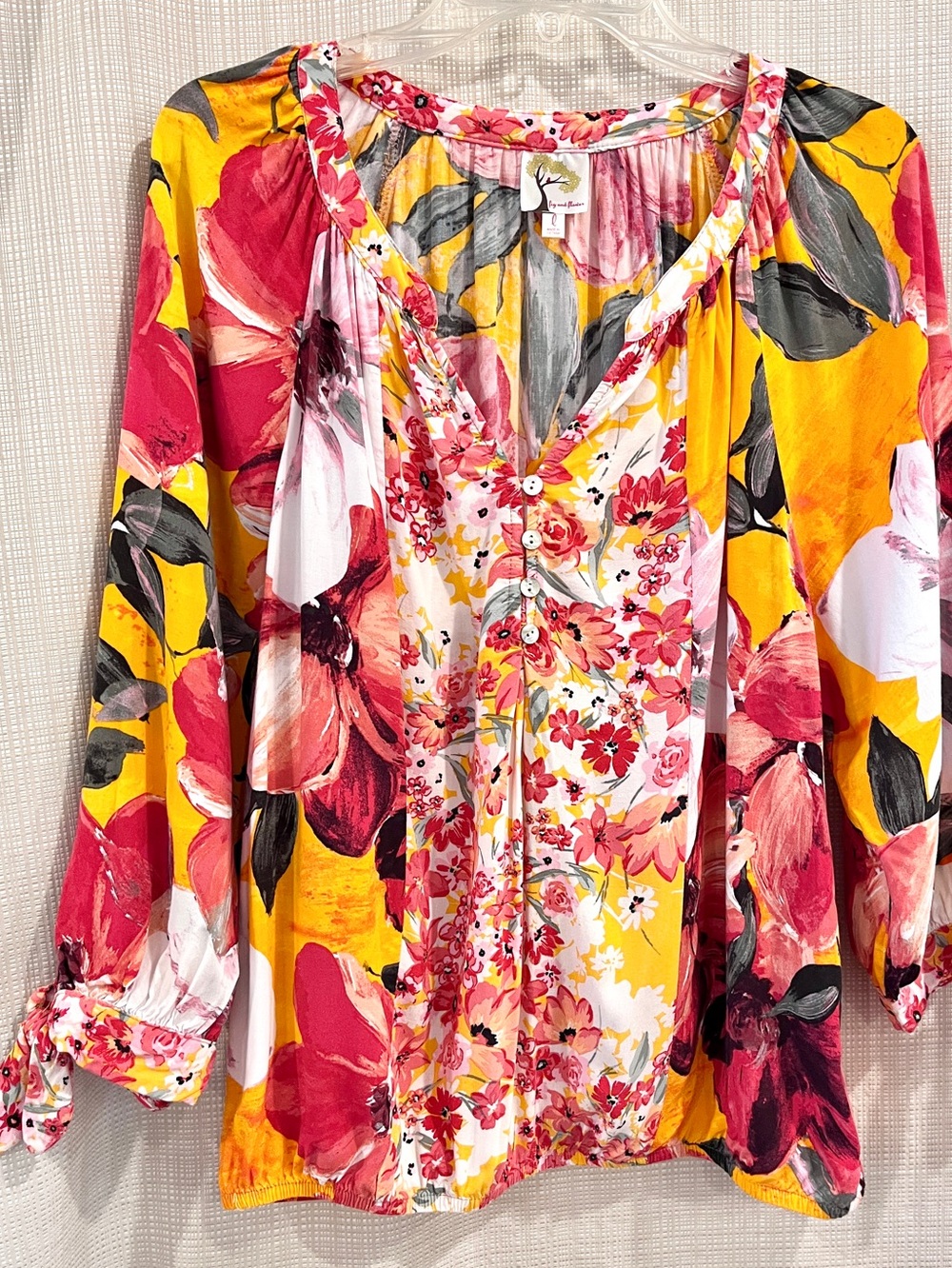 Fig & Flower Tropical Floral Boho Peasant Top